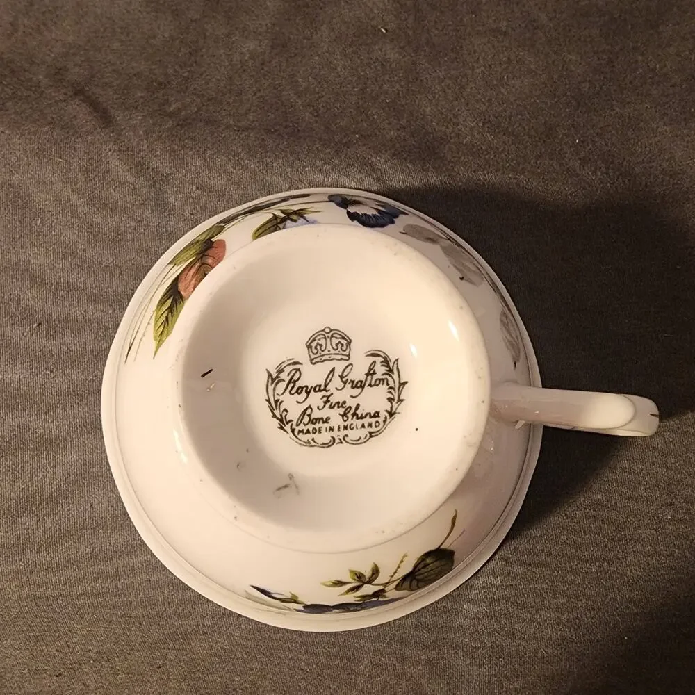 Royal Grafton Fine Bone China Floral Teacup made in England blue pansies